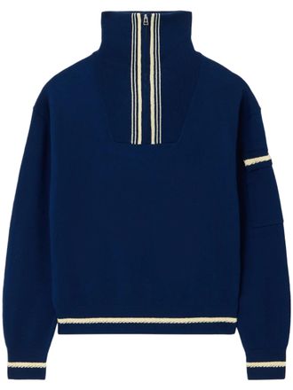 Guest In Residence Navy Blue Long-Sleeve Polo with Nautical Trim