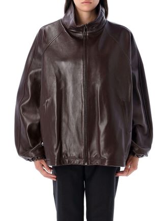Magda Butrym Burgundy Leather Bomber Jacket