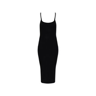 Michael Kors Ribgebreide Midi-jurk met Kettingbandjes - Dames - Casual kleedjes - Zwart - S - Polyester - Kleedjes