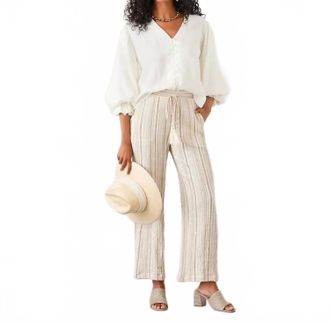 Karen Kane Marlowe Metallic Stripe Drawstring Ankle Pants In Beige Gold
