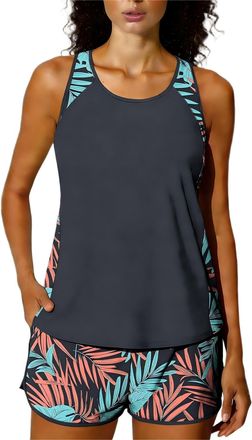 Generic Tankini Sets for Women Tank Tops with Boyleg Shorts 2 Piece Swimming Costume Bathing Hawaiian Print Printed High Waist Loose Comfy Padded Swimwear Cas