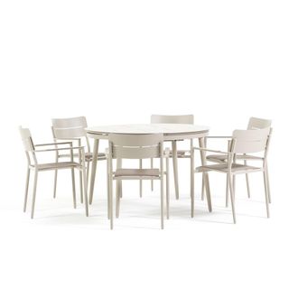 Siediti Fuori e Dentro Set de aluminio mesa redonda extensible y 6 sillas beige