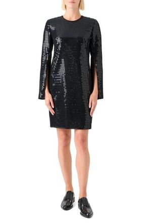 Akris Long Sleeve Sequin Sheath Dress in Black at Nordstrom, Size 10
