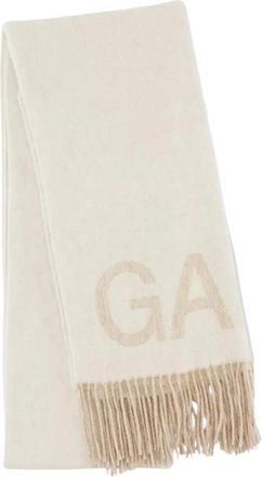 Ganni Accessoires, Dames, Beige, ONE Size, Wol, Cr&egrave;me Wol Fringed Sjaal