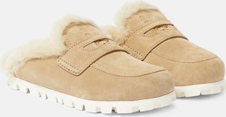 Miu Miu Shearling-lined suede slippers
