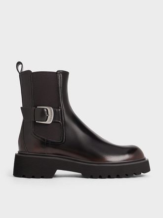 Charles & Keith Side-Buckle Ridged-Sole Chelsea Boots