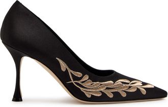 Manolo Blahnik Rabata 90 Embroidered Satin Pumps - Black
