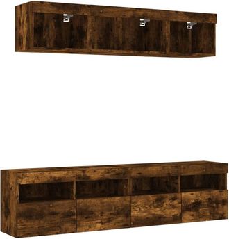 vidaXL 5 Piece TV Wall Units with LED Smoked Oak Engineered Wood vidaXL
