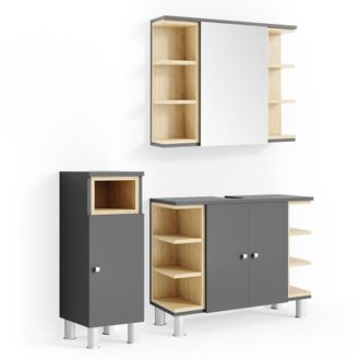 Vicco Conjunto De Muebles De Ba&ntilde;o Aquis, Antracita, 3 Piezas