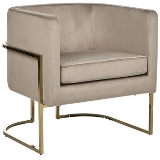 Beliani Sill&oacute;n Moderno Glamuroso Respaldo Redondo Decorativo Estructura Dorada Terciopelo Gris Pardo Sirkka