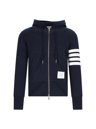 Thom Browne 4-Bar Zip-Up Sweatshirt, In Blue Cotton