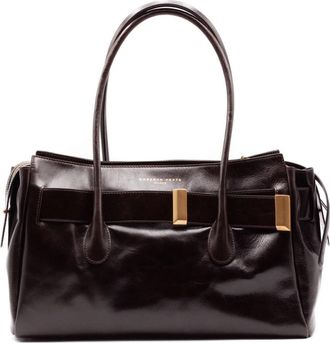Roberto Festa Milano Glanzende Leren Schoudertas - Dames - Shoppers - Bruin - ONE Size - Leer - Tassen