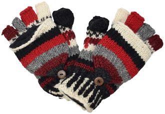 Gheri Woolen Knit Fleecelined Fingerless Gloves Convertible Mittens L