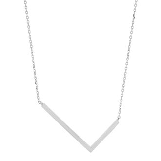 MAX + STONE 10k Solid White Gold Large Sideways Block Letter Initial with Extendable Cable Chain, 16 to 18 inches