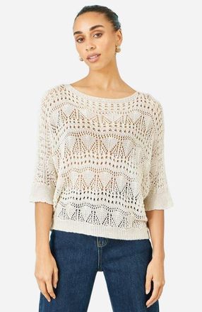 Yumi Cotton Mix Relaxed Fit Pointelle Jumper in Beige at Nordstrom, Size Medium