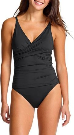 Tommy Bahama Cross Front UPF 50+ One-Piece Swimsuit in Black at Nordstrom, Size 12