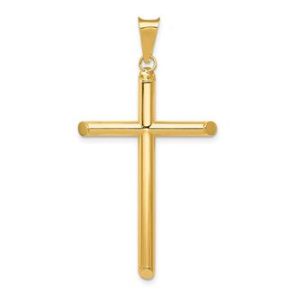 Diamond2Deal 14k Yellow Gold Polished Tube Cross Pendant
