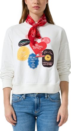 QS by s.Oliver Sweater QS, Damen, Gr. XXL (44), wei&szlig;, Sweatware, Obermaterial: 60% Baumwolle, 40% Polyester, bedruckt, normal h&uuml;ftbedeckend, Rundhals, B&uuml;ndchen, Swea