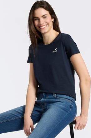 Mustang T-Shirt MUSTANG, Damen, Gr. XL, schwarz saphire, Jersey, Obermaterial: 100% Baumwolle, normal normal, Rundhals, Shirts T-Shirt, Trageangenehme Baumwol