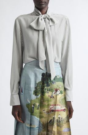 Thom Browne Detachable Collar Stripe Silk Button-Up Shirt in Medium Grey at Nordstrom, Size 44