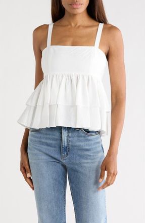 Cinq &agrave; Sept Lilwen Tiered Smocked Cotton Blend Top in White at Nordstrom Rack, Size Xx-Small