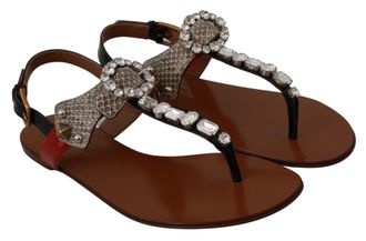 Dolce & Gabbana Crystal-Embellished T-Strap Sandals - Brown