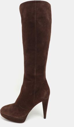 Sergio Rossi Brown Suede Platform Calf Length Boots