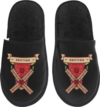 Generic Furry Slippers Dutch Windmills Fuzzy Slippers Unisex Soft House Slipper For Women Travel Winter L