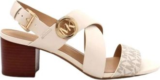 Michael Kors Vera Logo en Leren Sandaal - Dames - Sandalen met hakken - Beige - 37 EU - Leer - Schoenen