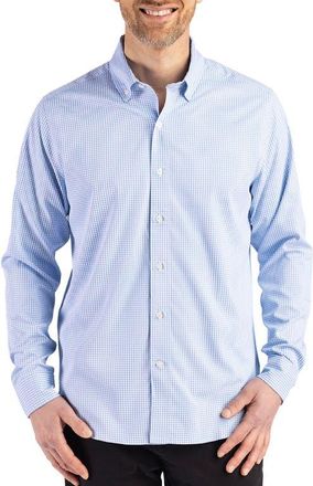 Cutter & Buck Skyline Epic Confidence Check Stretch Button-Down Shirt in Atlas/white at Nordstrom, Size 3Xlt