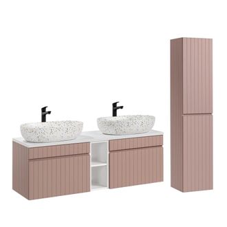 Petits Meubles Set mueble lavabo 2 nichos y columna estratificado Rosado