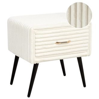 Beliani Beliani - Mesa De Noche Tapizada De Pana 1 Caj&oacute;n Dormitorio Blanco Crema Flayat