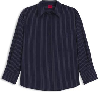 HUGO BOSS Regular-fit blouse in pinstripe cotton poplin