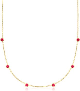 RS Pure by Ross-Simons Bezel-Set Lab-Grown Ruby Station Necklace in 18kt Gold Over Sterling