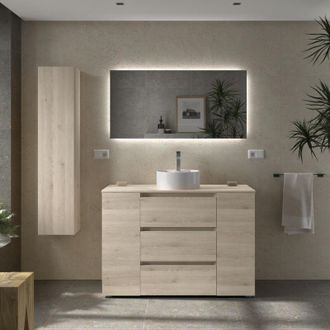 Cygnus Bath Mueble De Ba&ntilde;o Bequia Plus 3c 120cm Natural Lavabo Sobre Encimera Porcelana Lado Reversible
