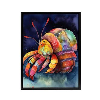 Artery8 Hermit Crab Colourful Folk Art Framed Canvas Wall Art Print | Size: W24 x H32