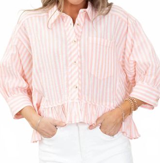 Hem & Thread Striped Ruffle Hem Top In Peach