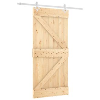 Berkfield Home Sliding Door with Hardware Set 95x210 cm Solid Wood Pine in Natural