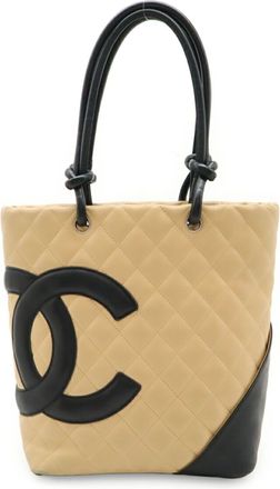 Chanel Beige Black Cambon Ligne Shoulder Bag Tote Bag (Pre-Owned)