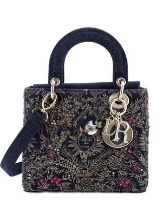Dior Lady Dior Bag Embroidered Denim Small shoulder bag - women - Denim - One Size - Blue