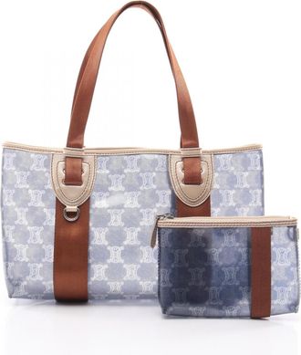 Celine Brown Navy Vinyl Leather Handbag Tote Bag (Pre-Owned)