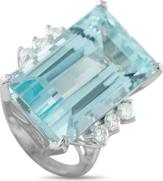 Luxury Bazaar 14K White Gold 0.36ct Diamond and Aquamarine Ring MF34-122325