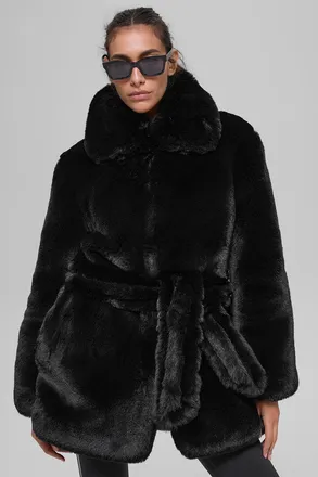 Alo | Faux Fur Starstruck Coat in Black, Size: Medium