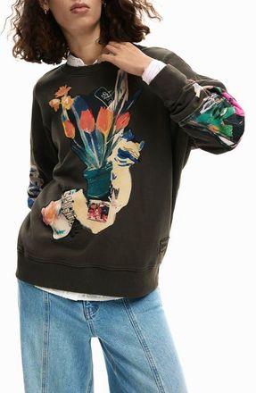 Desigual Abstract Floral Cotton Graphic Sweatshirt in Dark Grey at Nordstrom, Size X-Large