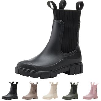 Generic Slip On Rain Boots for Womens Wellington Winter Warm Elastic Chelsea Boots with Plush Lined Ladies Outdoor Waterproof Anti-Slip Ankle Rain Shoes for G