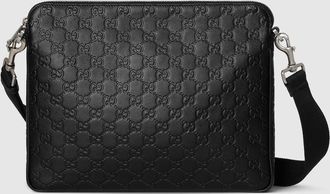 Gucci GG Emblem Medium Crossbody Bag, Black, Leather