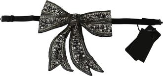 Dolce & Gabbana Silk with Crystal Embellishments Bow Tie - Silver