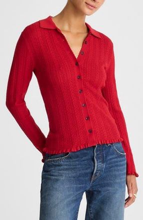 Madewell Ruffle Trim Pointelle Cardigan in Crimson at Nordstrom Rack, Size Xx-Large