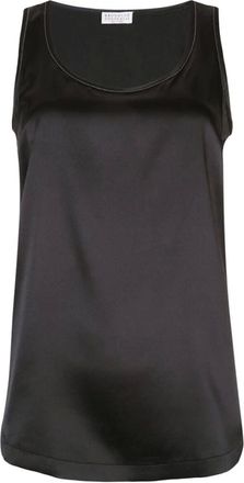 Brunello Cucinelli Brunello Cucinelli, Sleeveless Tops, female, Black, Size: XL Black Silk Scoop Neck Vest