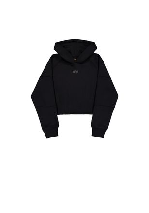 Alpha Industries Hoodie ALPHA INDUSTRIES Waisted Hoodie W, Damen, Gr. XS, schwarz, Obermaterial: 70% Baumwolle, 30% Polyester, loose fit, Sweatshirts Hoodie